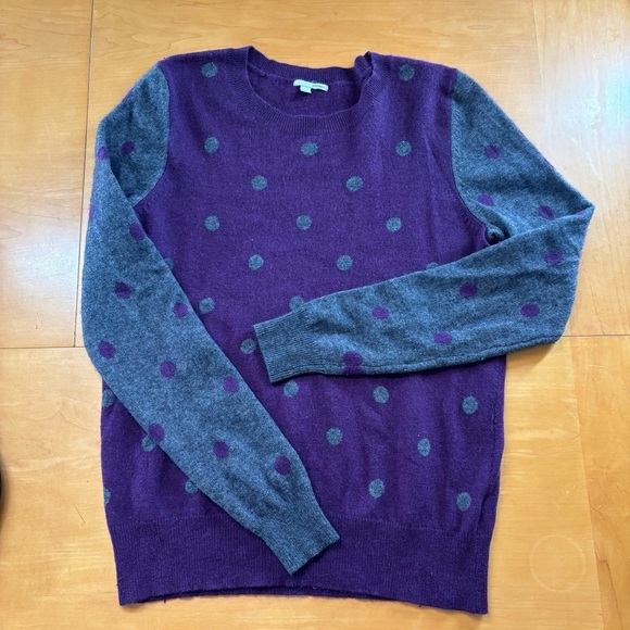 Halogen L/ XL Nordstrom wool cashmere purple grey polka dot crew sweater - Picture 1 of 7
